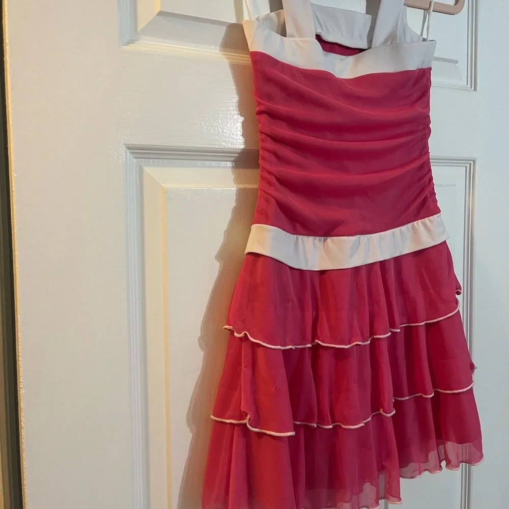 I.N. San Francisco Formal Hot Pink Dress White Straps & Bow Girls Size 10 π - Picture 6 of 16